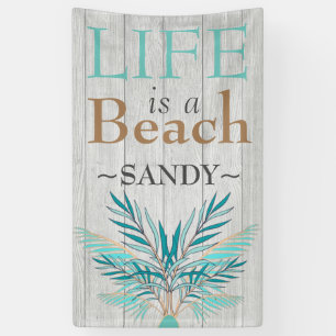 DAS LEBEN IST EIN STRAND Weißwasch Holz Teal Pal Banner