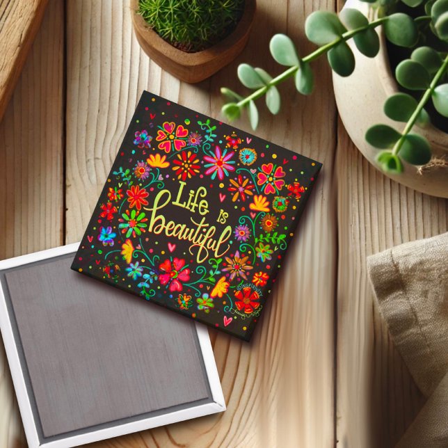 Das Leben ist ein wunderschöner Schwarzer Flora-In Magnet (Von Creator hochgeladen)