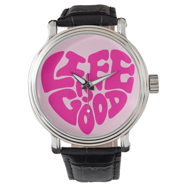 Das Leben ist eine gute Niedliche rosa Armbanduhr (Vorderseite)