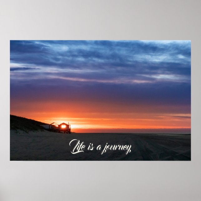Das Leben ist eine Reise lebhafte Strand Sonnenunt Poster (Vorne)