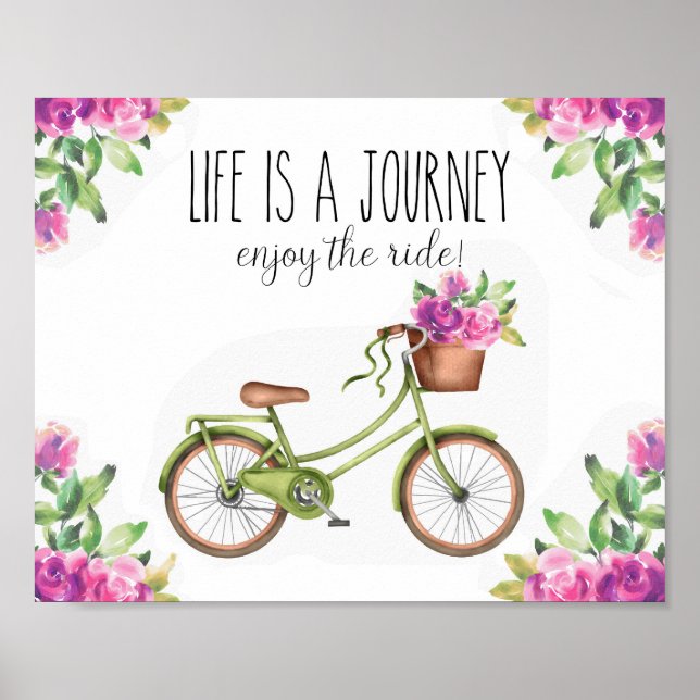 Das Leben ist eine Reise Pink Magenta Fahrrad Kuns Poster (Vorne)