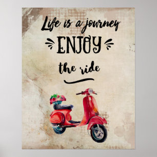 Das Leben ist eine Reise rot Moped Inspirierend Ty Poster