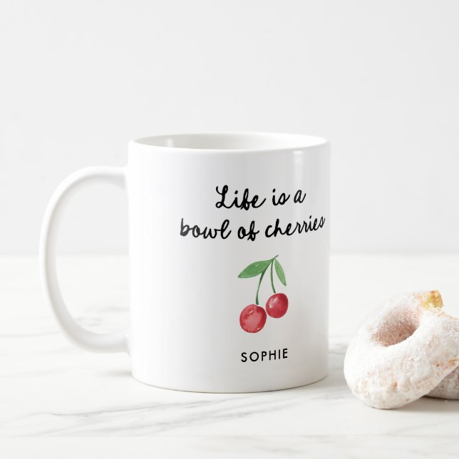 Das Leben ist eine Schüssel Kirschen | Niedliches  Kaffeetasse (Mit Donut)