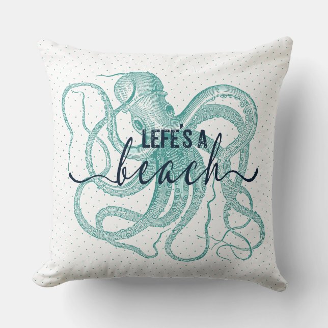 Das Leben ist eine Strandtypografie und bläulich-g Kissen (Vorderseite)