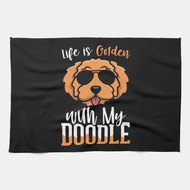 Das Leben ist golden mit meinem Doodle , Hunde-Eig Geschirrtuch (Horizontal)