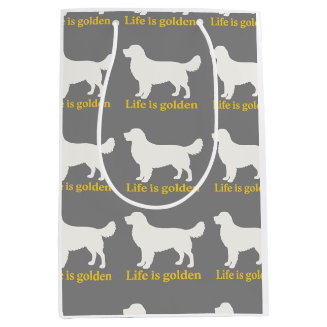 Das Leben ist goldig mit einem Retriever Mittlere Geschenktüte (Vorderseite)