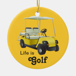 Das Leben ist Golf Golfer Golf Cart Gelbes Ornamen Keramik Ornament
