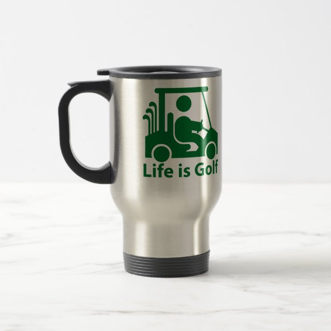 Das Leben ist Golf Golfer Golf Cart Green Travel M Reisebecher (Links)
