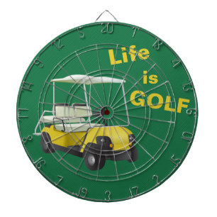 Das Leben ist Golfmobilgrüner gelber Dartboard Dartscheibe