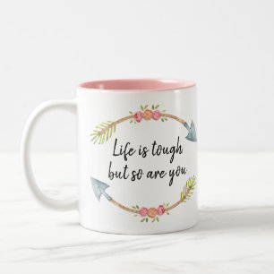 Das Leben ist Hart Wasserfarben-Blumen-Pfeil Motiv Zweifarbige Tasse