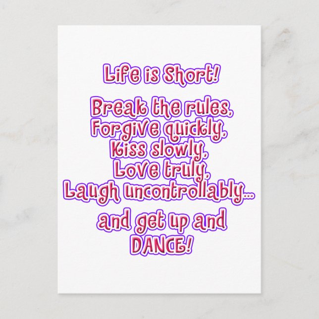 Das Leben ist Kurz Postkarte (Vorderseite)