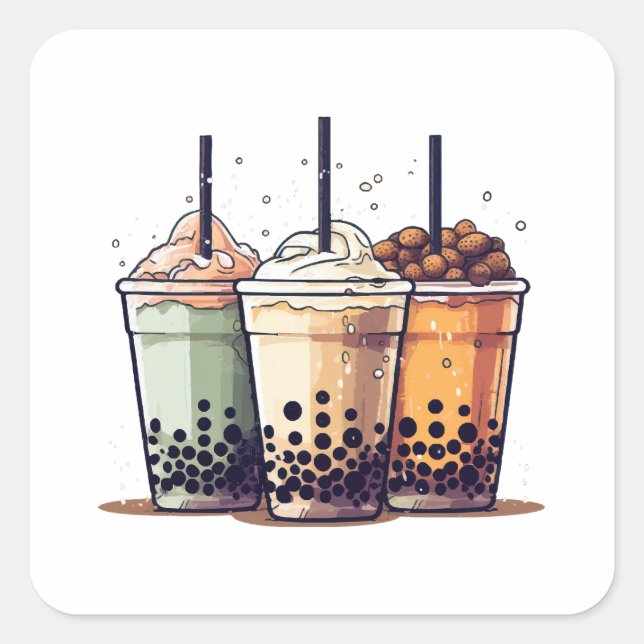 Das Leben ist kurz, trinken Sie den Boba Quadratischer Aufkleber (Vorderseite)