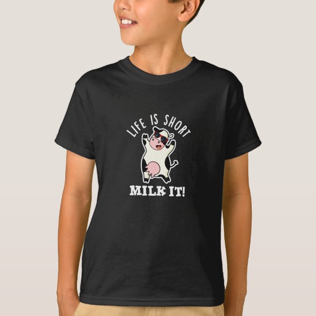 Das Leben ist Kurze Milch Es lustige Kuh Puck Dark T-Shirt (Vorderseite)
