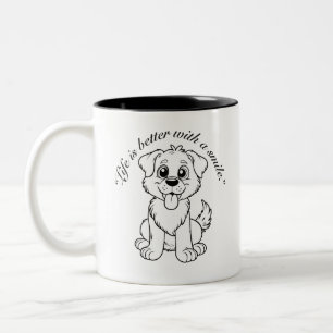 Das Leben ist mit einem Lächeln besser, Süßer Hund Zweifarbige Tasse
