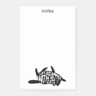 Das Leben ist mit Katzen   Spaß-Typografie besser Post-it Klebezettel