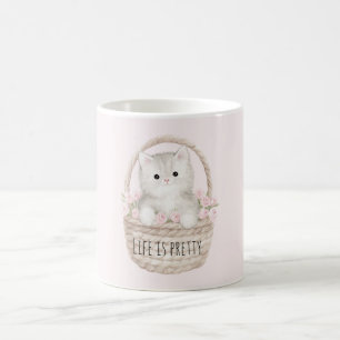 Das Leben ist Pretty Kitty in einem Korb rosarote Kaffeetasse