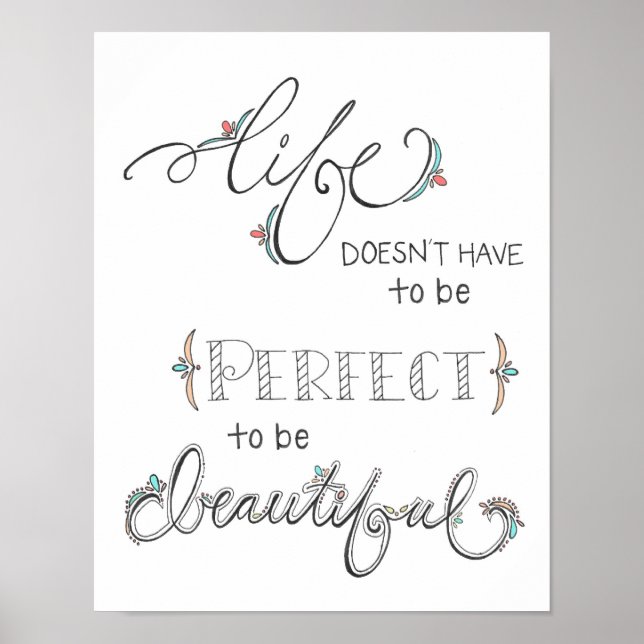 Das Leben ist schön- farbige handgezeichnete Typog Poster (Vorne)
