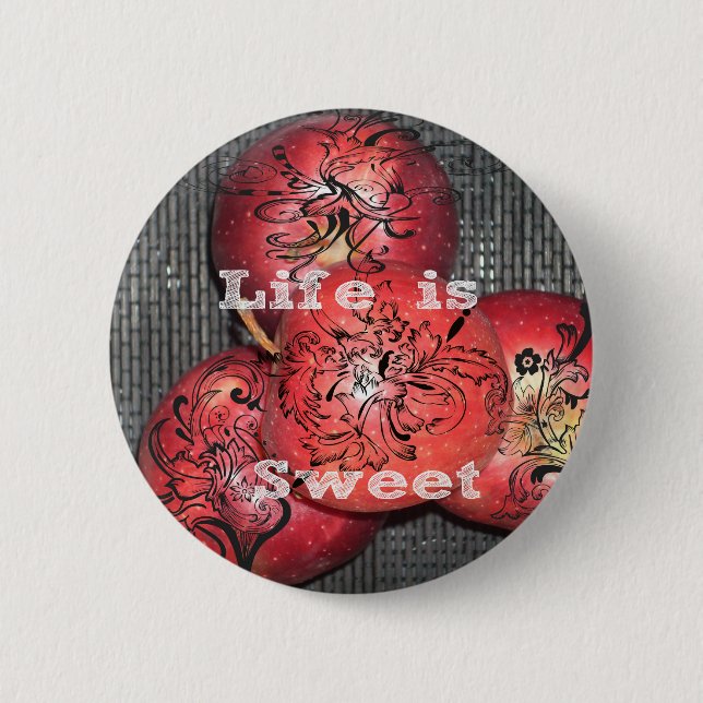 Das Leben ist süß: Design von Apple und Blumenmoti Button (Vorderseite)