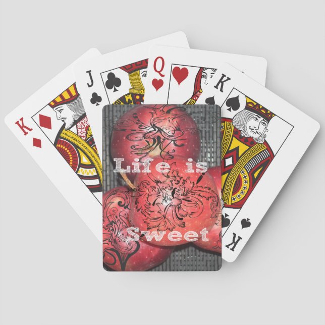 Das Leben ist süß: Design von Apple und Blumenmoti Spielkarten (Rückseite)