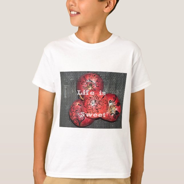 Das Leben ist süß: Design von Apple und Blumenmoti T-Shirt (Vorderseite)
