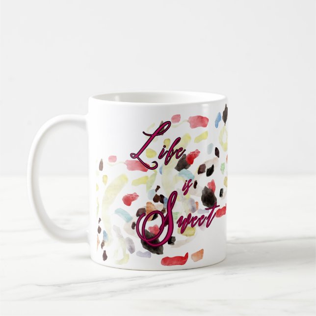 Das Leben ist süß moderne, farbenfrohe Abstrakte K Kaffeetasse (Links)