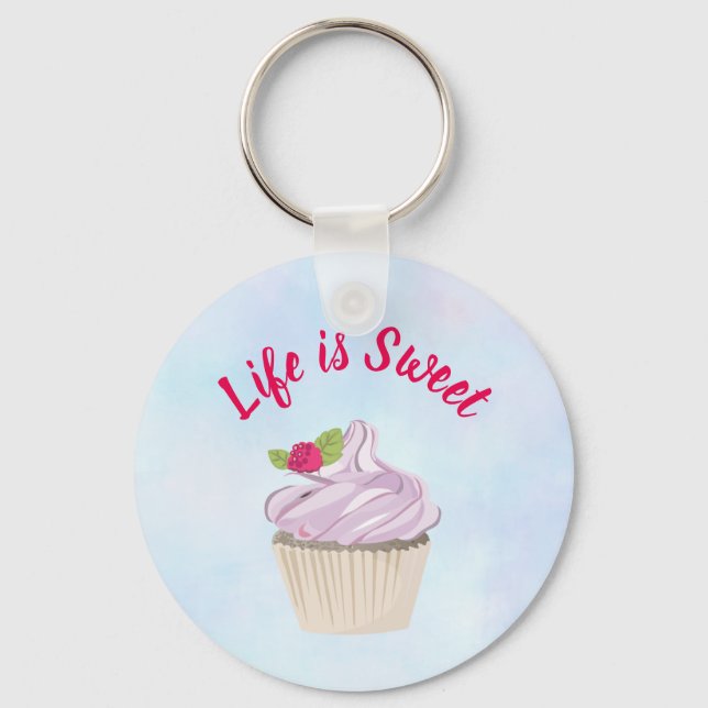 Das Leben ist süß rosa Cupcake Schlüsselanhänger (Vorderseite)