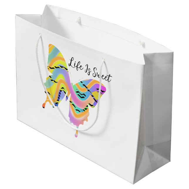 Das Leben ist süße Schmetterlinge Große Geschenktüte (Rückseite Schrägansicht)
