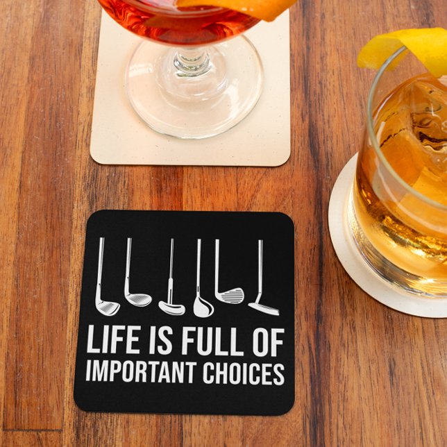 Das Leben ist voller wichtiger Entscheidungen Golf Rechteckiger Pappuntersetzer (Life is Full Of Important Choices Golf Christmas Square Paper Coaster)