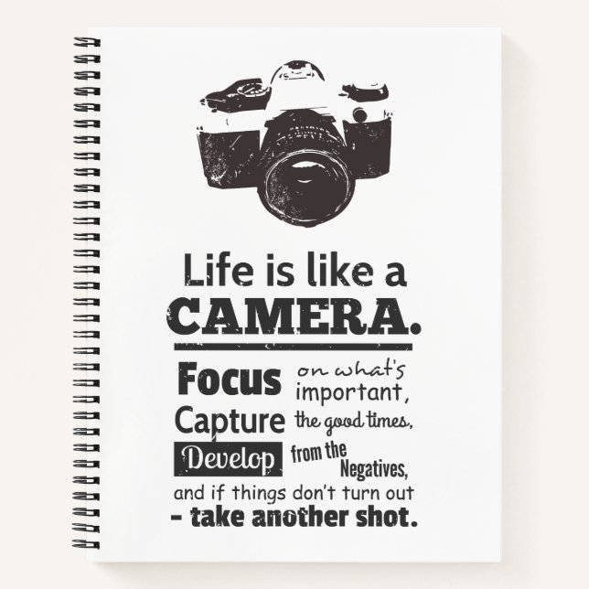 Das Leben ist wie ein Camera Motivierend Quote Not Notizbuch (Vorderseite)
