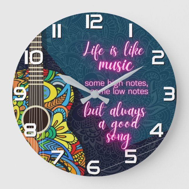 Das Leben ist wie Musik, immer ein gutes Lied Große Wanduhr (Vorderseite)