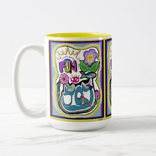 Das Leben ist zu kurz, Spaß haben! Whimsical Joy Zweifarbige Tasse (Links)