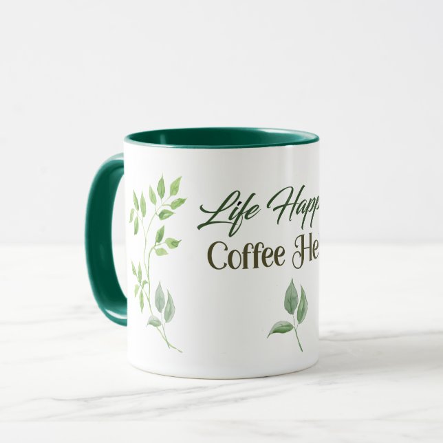 Das Leben macht Kaffee zu grünen Blätter Tasse (Vorderseite Links)