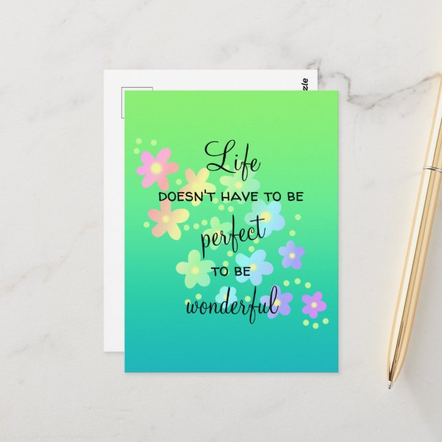 Das Leben muss nicht perfekt Rainbow Postkarte sei (Vorderseite/Rückseite Beispiel)