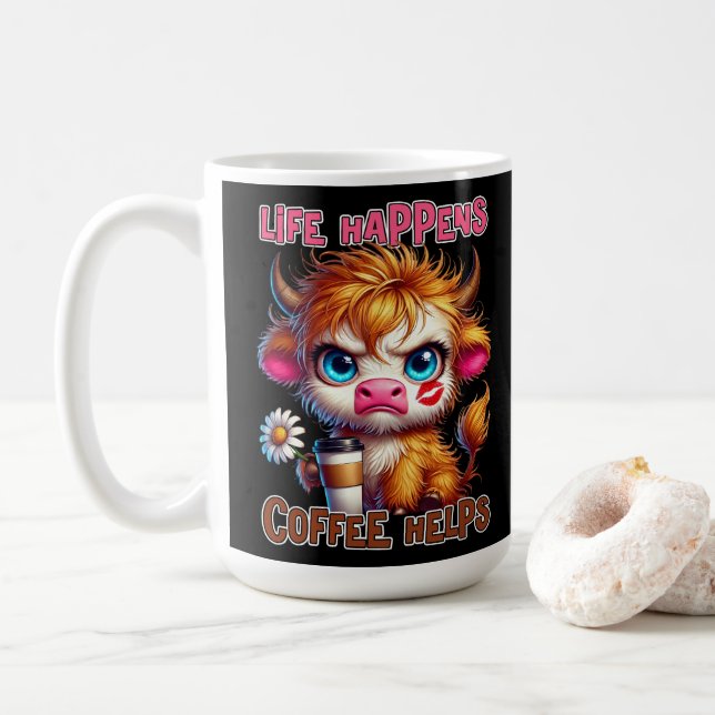 Das Leben passiert, Kaffee hilft  Kaffeetasse (Mit Donut)