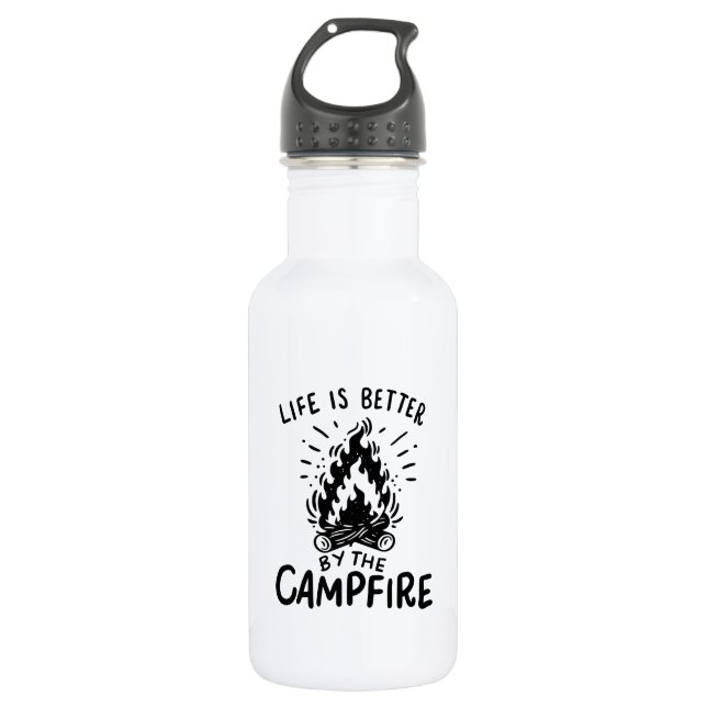 Das Leben wird besser durch das Lagerfeuer Edelstahlflasche (Vorderseite)