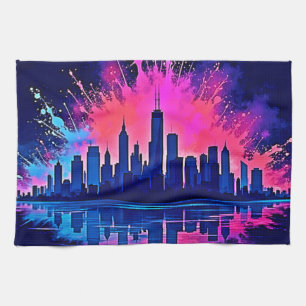 Das lebendige Stadtbild Splash Art Geschirrtuch