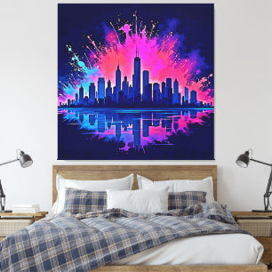 Das lebendige Stadtbild Splash Art Leinwanddruck