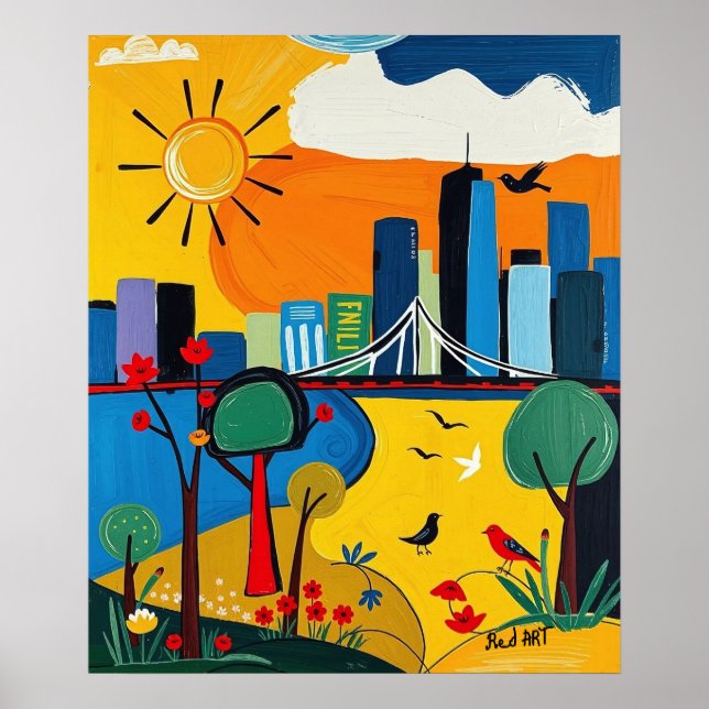 Das lebendige Stadtbild verbindet Stadt und Natur Poster (Vorne)