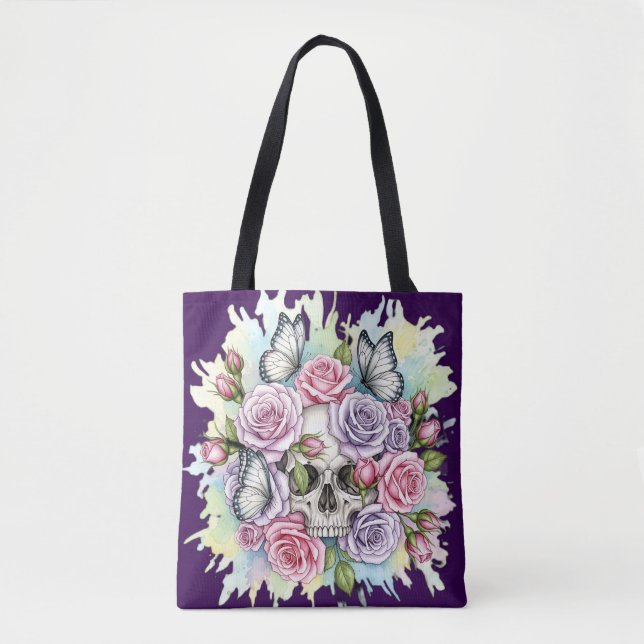 Das leichte Vermächtnis - Gothic Skull & Rose Tote Tasche (Vorderseite)