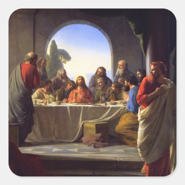 Das letzte Abendessen von Carl Bloch Quadratischer Aufkleber (Vorderseite)