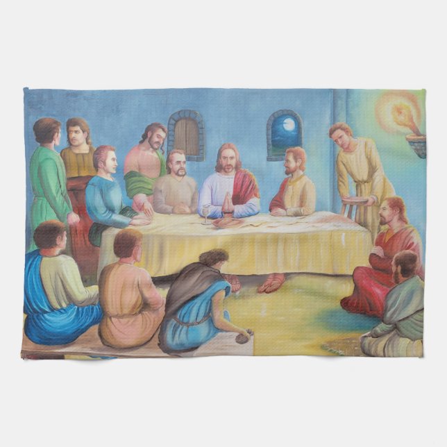 Das letzte Abendmahl: Jesus und die Jünger Geschirrtuch (Horizontal)