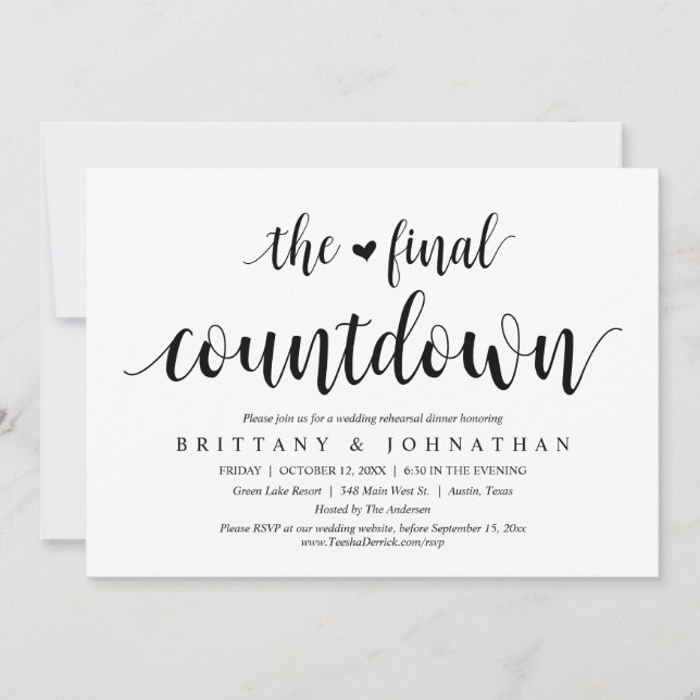 Das letzte Countdown-Party zum Hochzeitessen in de Einladung (Vorderseite)