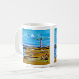 Das Leuchtturm am Strand Gemälde / Alfred Fox Kaffeetasse