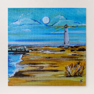Das Leuchtturm am Strand Gemälde von Alfred Fox