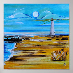 Das Leuchtturm am Strand Gemälde von Alfred Fox Poster