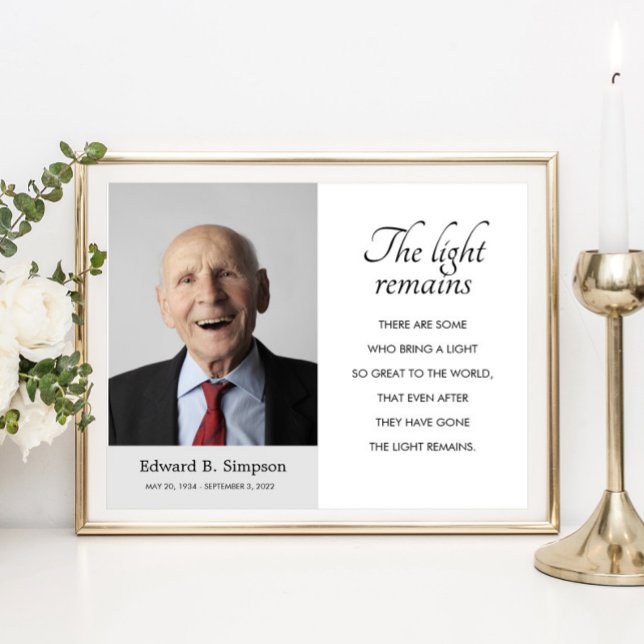 Das Licht bleibt das Beerdigungsgedicht mit Foto Poster (Von Creator hochgeladen)