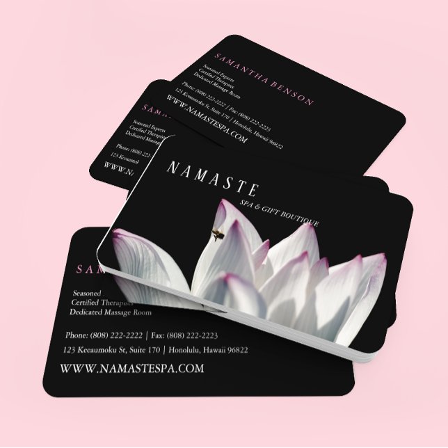 Das Licht | Pinkfarbene White Lotus Blume auf Schw Visitenkarte (Von Creator hochgeladen)