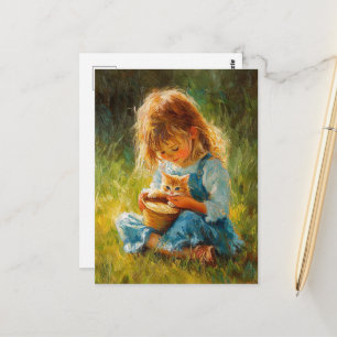 Das liebliche kleine Mädchen und ihre Kätzchen Postkarte