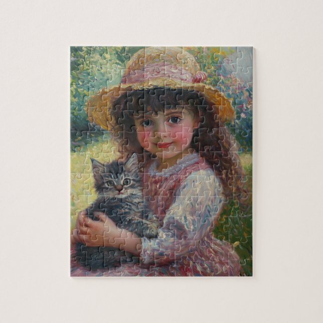 Das liebliche kleine Mädchen und ihre Katze (Vertikal)