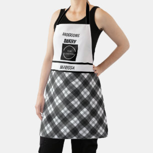 Das Logo der Bäckerei ist Kariert und schwarz Schürze